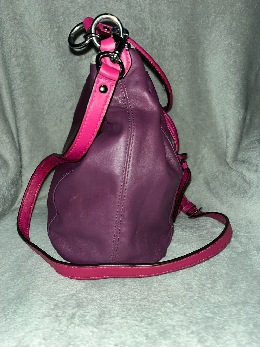 Coach Purple & Hot Pink Leather Drawstring Shoulder Bag - Picture 3 of 13